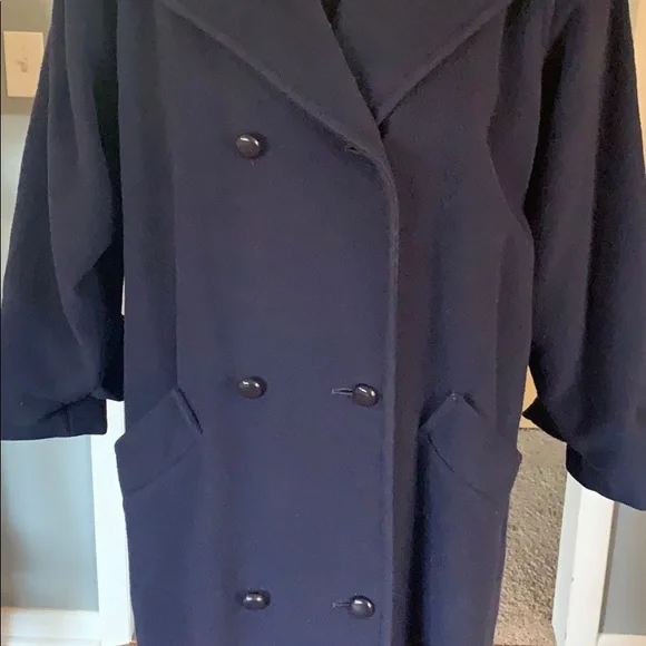 Navy blue double breasted wool coat